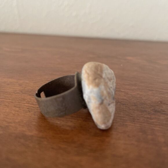 Ocean Rock Ring Sea Beach Pebble Natural Stone Adjustable Band Jewelry‎ Handmade - Picture 9 of 10